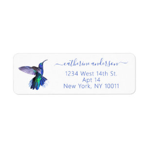 Purple Hummingbird Modern Script Return Address