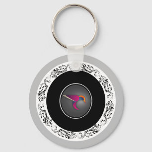 Purple Hummingbird Ornamental Circle Design Key Ring