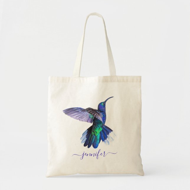 Purple Hummingbird Personalised Name Tote Bag (Front)