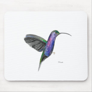 Purple hummingbird watercolour mouse mat