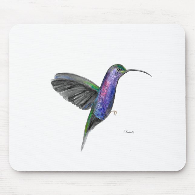 Purple hummingbird watercolour mouse mat (Front)