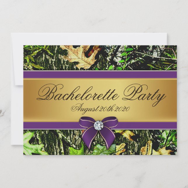 Purple Hunting Camo Bachelorette Party Invitations (Front)