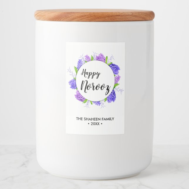 Purple Hyacinth Wreath New Year Happy Norooz Food Label (Front)