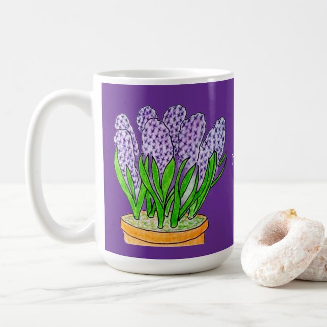 Purple Hyacinths in Planter Royal Purple Coffee Mug (With Donut)