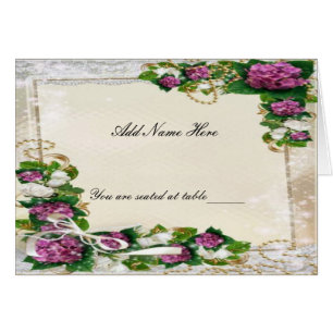 Purple Hydrangea And Lace Folded Table Place Card