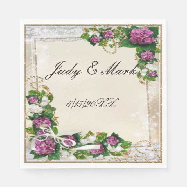 Purple Hydrangea And Lace Paper Napkins (Front)