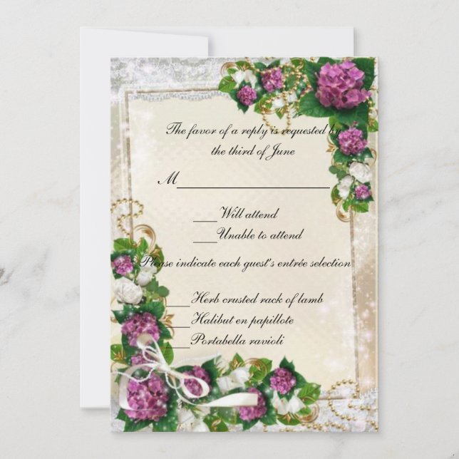 Purple Hydrangea And Lace Response Card (Front)