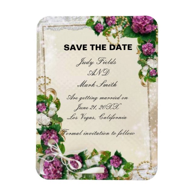 Purple Hydrangea And Lace Save The Date Magnet (Vertical)