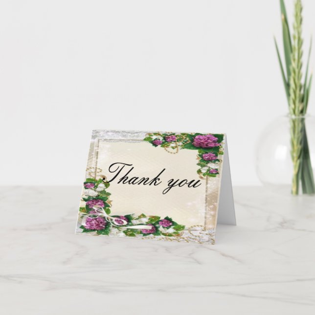Purple Hydrangea And Lace Thank You Card (Front)