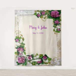 Purple Hydrangea And Lace Wedding Backdrop Tapestry