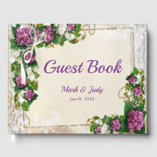 Purple Hydrangea And Lace Wedding Guestbook