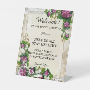 Purple Hydrangea And Lace Wedding Safety Pedestal Sign