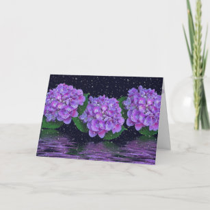 Purple Hydrangea and Raindrops Thinking of You Card