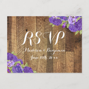 Purple Hydrangea Barn Wood Wedding RSVP Postcard2 Invitation Postcard