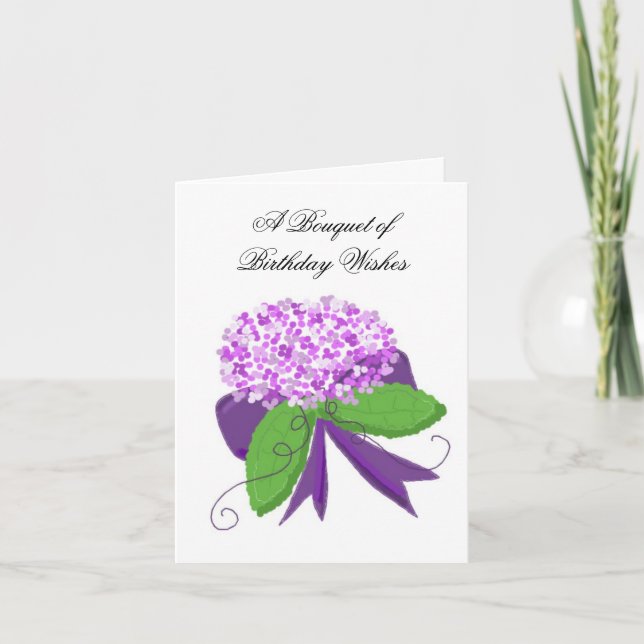 Purple Hydrangea Birthday Wishes Card (Front)