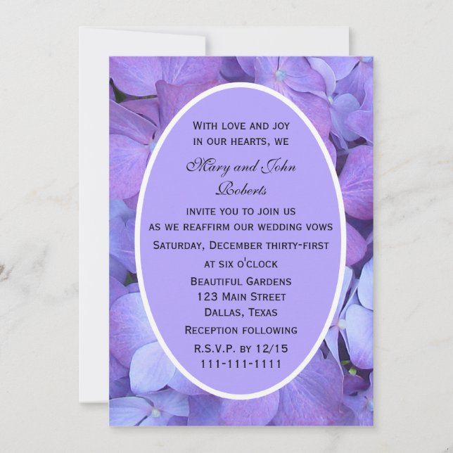 Purple Hydrangea Blossoms Vow Renewal Invitation (Front)