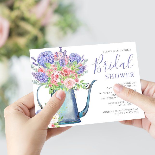 Purple Hydrangea Blush Pink Roses Bridal Shower Invitation (Creator Uploaded)