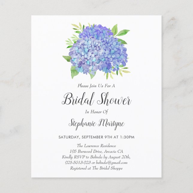 Purple Hydrangea Bouquet Budget Bridal Shower (Front)