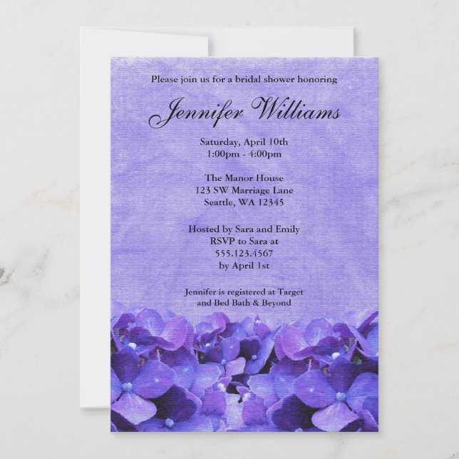 Purple Hydrangea Bridal Shower Invitation (Front)