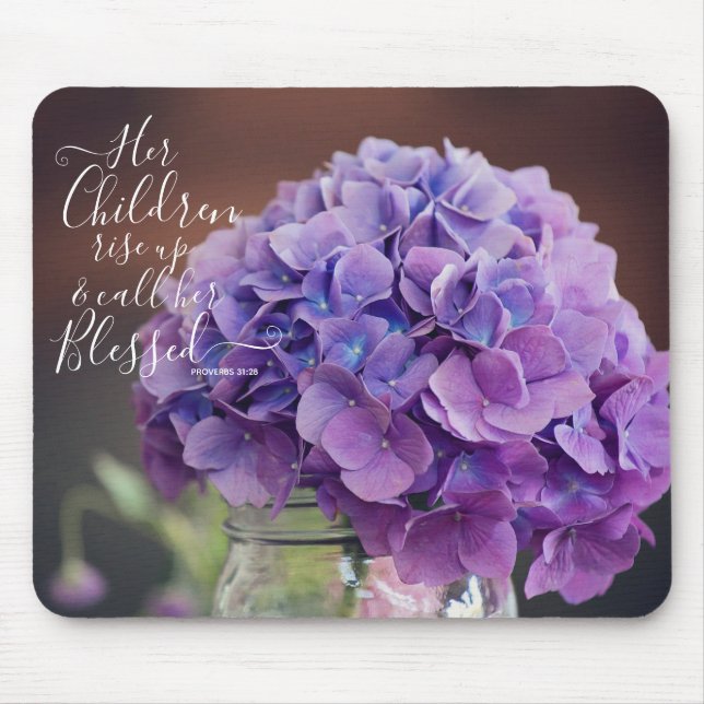Purple Hydrangea Christian Mothers Day Verse Mouse Mat (Front)