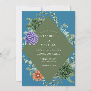 Purple Hydrangea Copper Eucalyptus Wedding Invitation