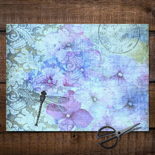 Purple Hydrangea Dragonfly Postmark Decoupage Tissue Paper
