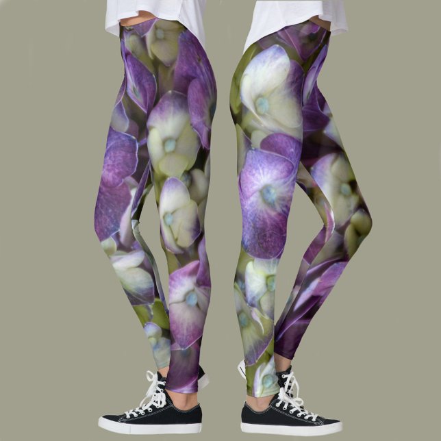 Purple Hydrangea Floral Botanical Photographic Leggings (Creator Uploaded)