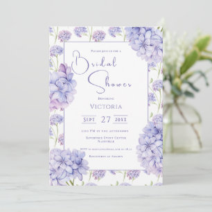 Purple Hydrangea Floral Bridal Shower Invitation