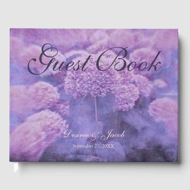 Purple Hydrangea Floral Country Rustic Wedding Guest Book (Front)