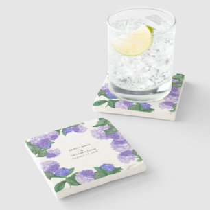 Purple Hydrangea Floral Greenery Modern Wedding Stone Coaster