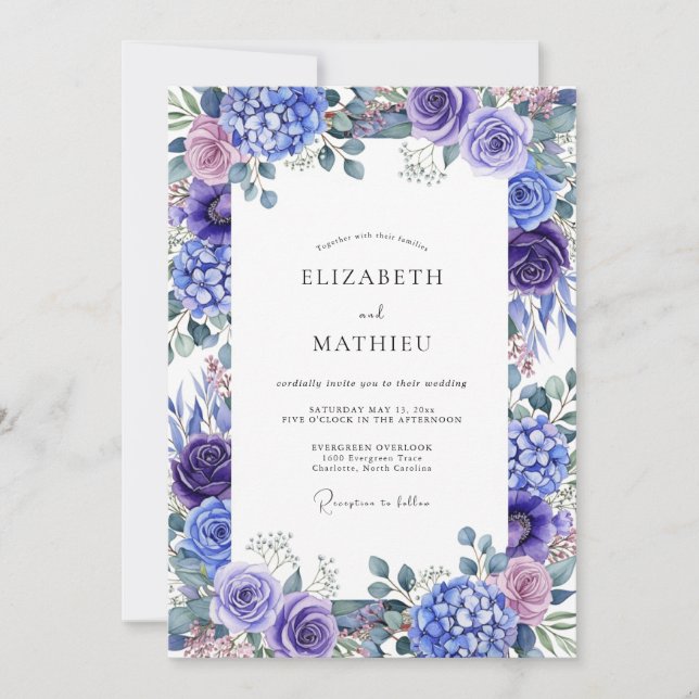 Purple Hydrangea Floral Romance Wedding Invitation (Front)