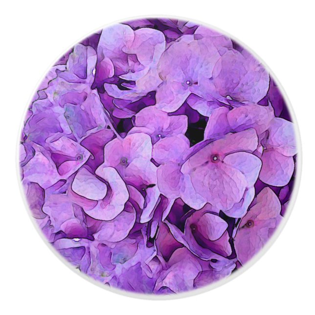 Purple Hydrangea Flower Ceramic Knob (Front)