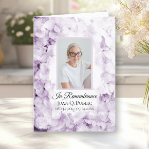 Purple Hydrangea Flowers Funeral Service Folded Programme