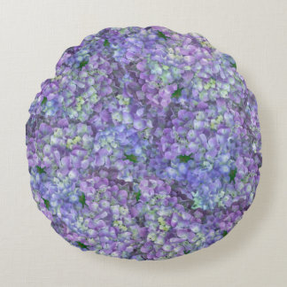 Purple hydrangea flowers round cushion