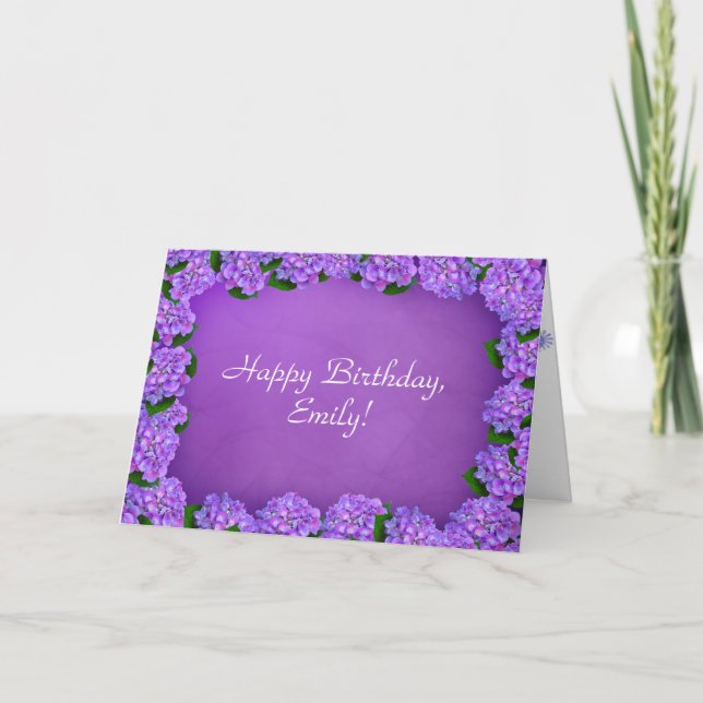 Purple hydrangea frame for birthday card (Front)