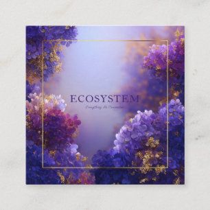 Purple Hydrangea Gold Frame Floral Elegant Square Business Card