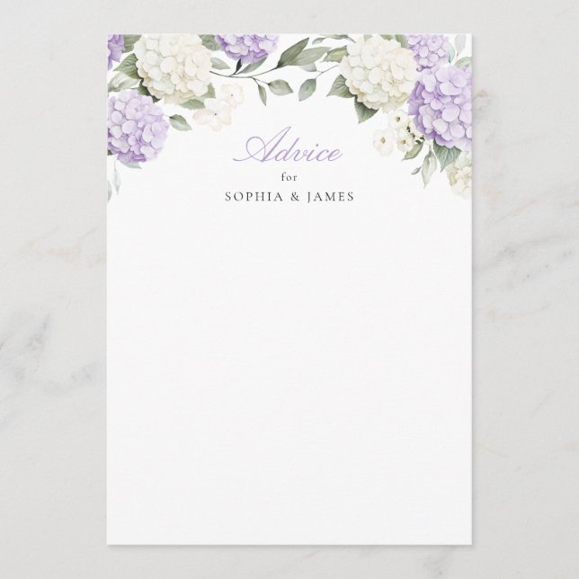 Purple Hydrangea Greenery Wedding Advice Card (Front)