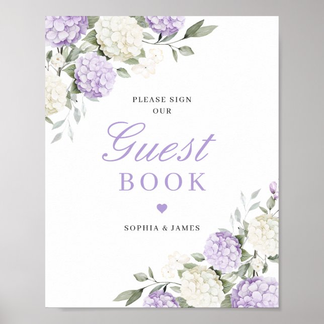 Purple Hydrangea Greenery Wedding Guest Book (Front)