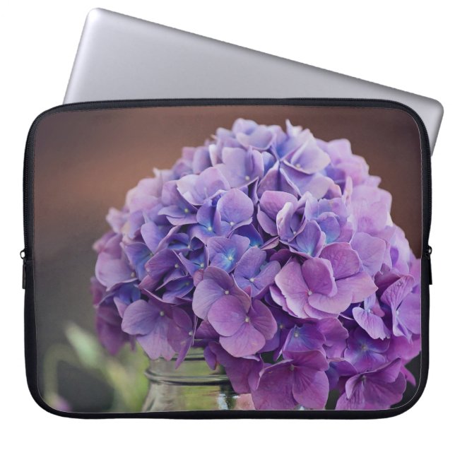 Purple Hydrangea in a Mason Jar Photograph Laptop Sleeve (Front)