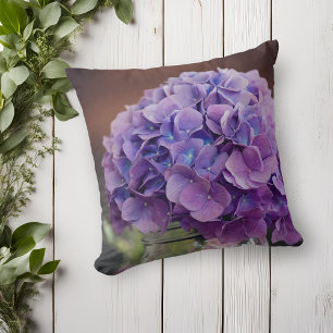 Purple Hydrangea in Mason Jar Photograph Cushion