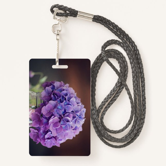 Purple Hydrangea in Mason Jar Photograph ID Badge (Back with Lanyard)