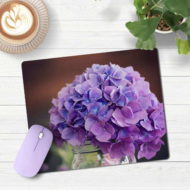 Purple Hydrangea in Mason Jar Photograph Mouse Mat (Purple Hydrangea in Mason Jar Photograph Mouse Pad)