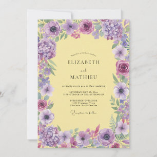Purple Hydrangea Ivory Eucalyptus Wedding Invitation