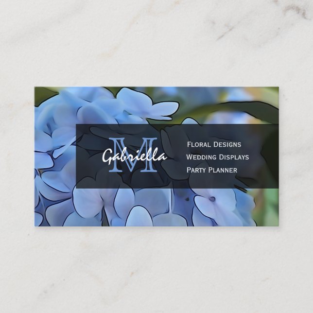 Purple Hydrangea Monogram Business Cards (Front)