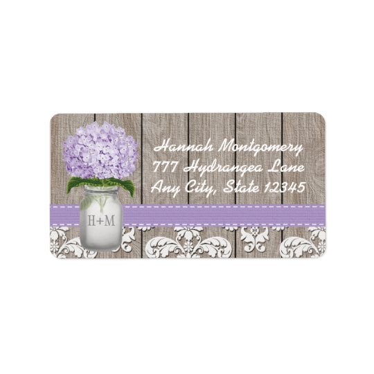 Purple Hydrangea Monogrammed Mason Jar Address Label