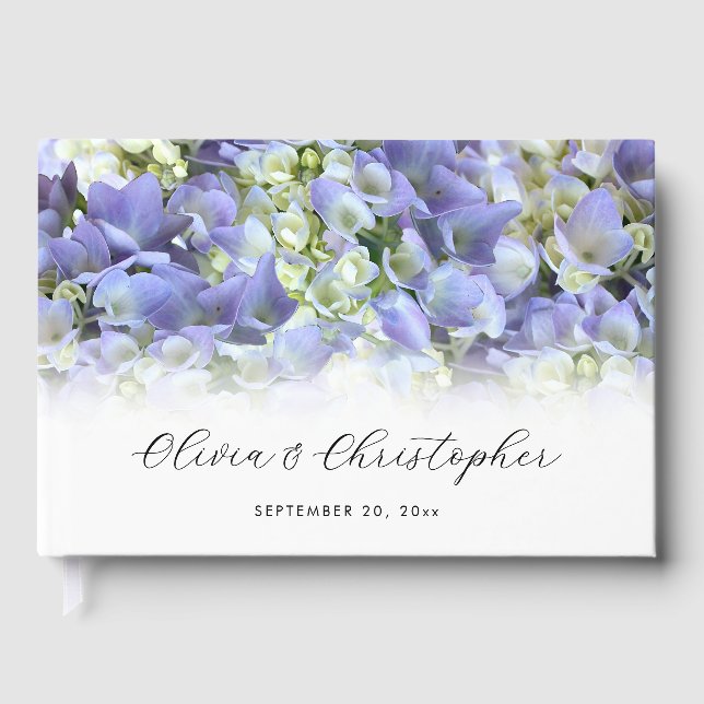 Purple Hydrangea Personalised Wedding Guest Book (Front)