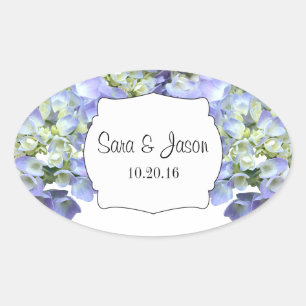 Purple hydrangea Personalised Wedding Oval Sticker