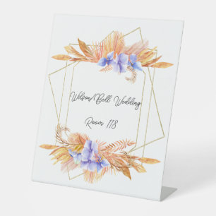 Purple Hydrangea Petals Geometric Frame Wedding  Pedestal Sign