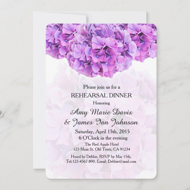 Purple hydrangea rehearsal dinner hydrangea4 invitation (Front)