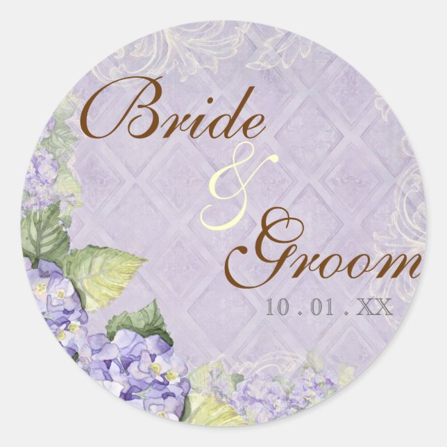 Purple Hydrangea Swirl - Wedding Seal or Sticker (Front)